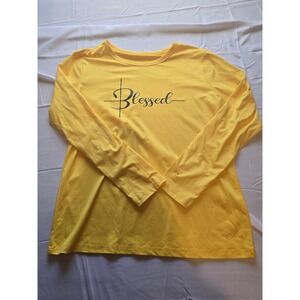Blessed Graphic Long Sleeve‎ T-Shirt Top Tee, Women's Yellow Crewneck
